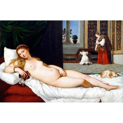 Venere di Urbino Black Modern Wood Framed Art Print with Double Matting by Tiziano