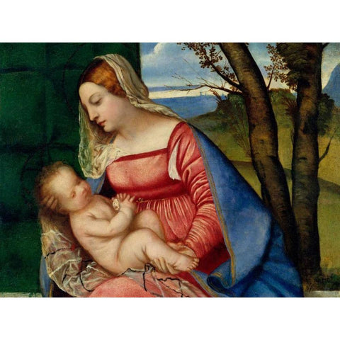 Madonna and Child Black Modern Wood Framed Art Print with Double Matting by Tiziano