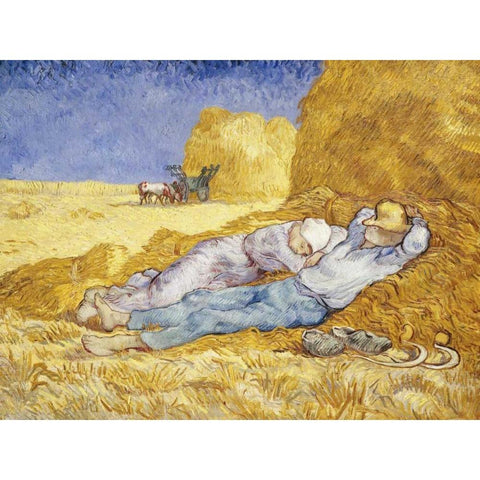 Noon- Rest Gold Ornate Wood Framed Art Print with Double Matting by Van Gogh, Vincent