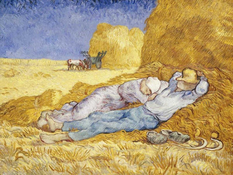 Noon- Rest White Modern Wood Framed Art Print with Double Matting by Van Gogh, Vincent