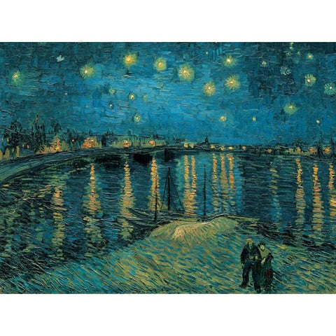 The Starry Night Black Modern Wood Framed Art Print with Double Matting by Van Gogh, Vincent