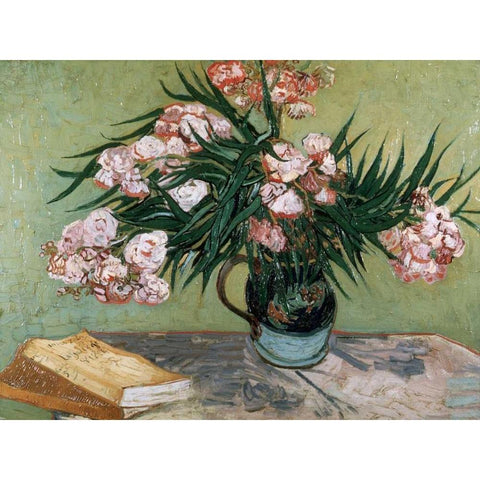 Vase with Oleanders and Books White Modern Wood Framed Art Print by van Gogh, Vincent