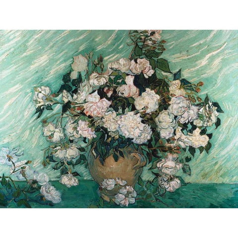 Roses White Modern Wood Framed Art Print by Van Gogh, Vincent