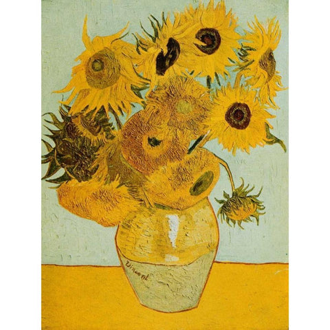 Sunflowers Gold Ornate Wood Framed Art Print with Double Matting by Van Gogh, Vincent