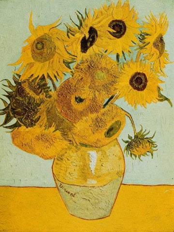 Sunflowers White Modern Wood Framed Art Print with Double Matting by Van Gogh, Vincent