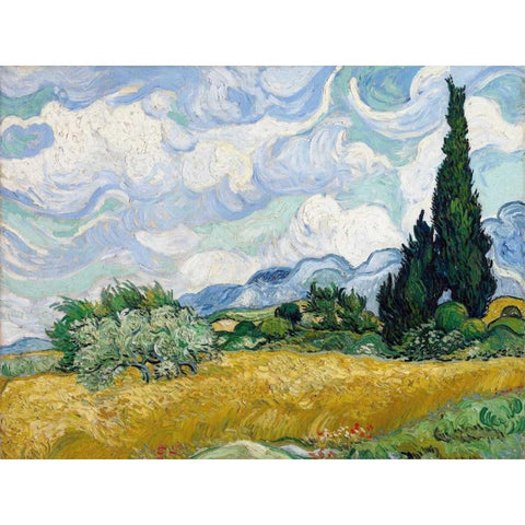 Wheat Field with Cypresses Gold Ornate Wood Framed Art Print with Double Matting by Van Gogh, Vincent