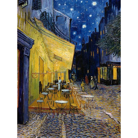 Cafe Terrace at Night Gold Ornate Wood Framed Art Print with Double Matting by Van Gogh, Vincent