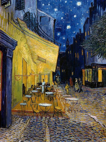 Cafe Terrace at Night Black Ornate Wood Framed Art Print with Double Matting by Van Gogh, Vincent