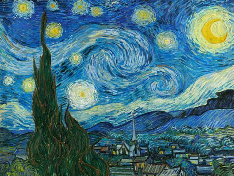 The Starry Night White Modern Wood Framed Art Print with Double Matting by Van Gogh, Vincent