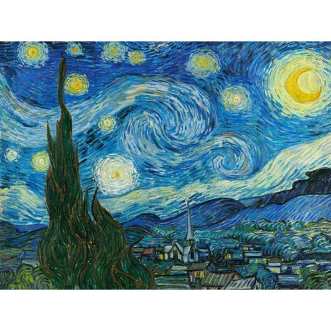 The Starry Night Black Modern Wood Framed Art Print with Double Matting by Van Gogh, Vincent