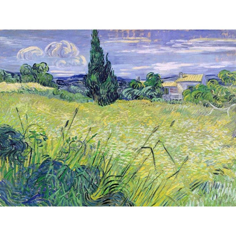 Landscape with Green Corn Gold Ornate Wood Framed Art Print with Double Matting by Van Gogh, Vincent