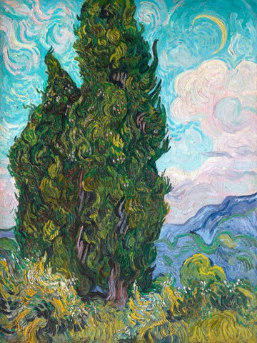 Cypresses Black Ornate Wood Framed Art Print with Double Matting by Van Gogh, Vincent