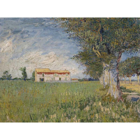 Boerderij in een korenveld Black Modern Wood Framed Art Print with Double Matting by Van Gogh, Vincent