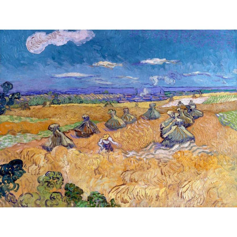 Wheat Fields with Reaper Auvers Gold Ornate Wood Framed Art Print with Double Matting by Van Gogh, Vincent