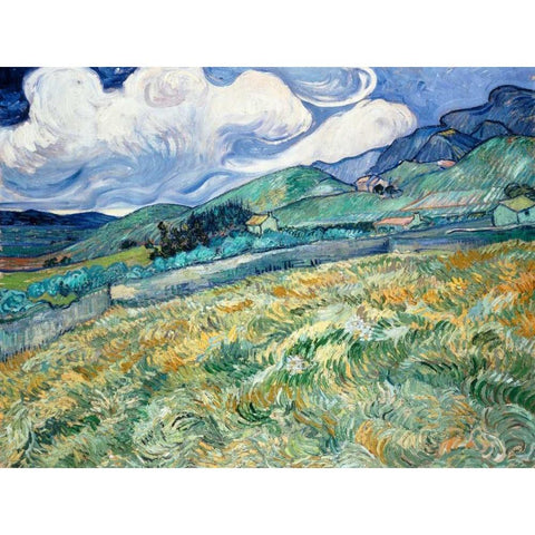 Landscape from Saint-Remy Black Modern Wood Framed Art Print with Double Matting by Van Gogh, Vincent