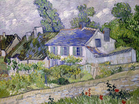 Houses at Auvers Black Ornate Wood Framed Art Print with Double Matting by van Gogh, Vincent