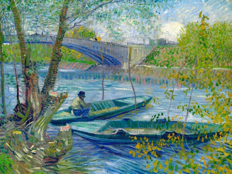 Fishing in Spring-the Pont de Clichy Black Ornate Wood Framed Art Print with Double Matting by van Gogh, Vincent