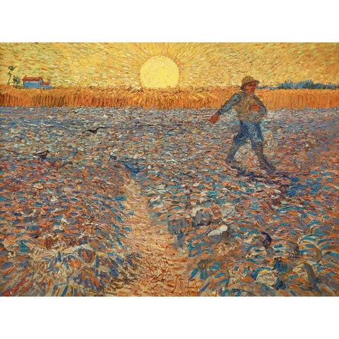 The Sower White Modern Wood Framed Art Print by Van gogh, Vincent