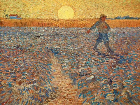 The Sower White Modern Wood Framed Art Print with Double Matting by Van gogh, Vincent