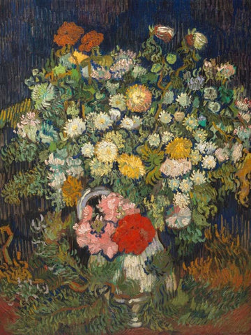 Bouquet of Flowers in a Vase Black Ornate Wood Framed Art Print with Double Matting by van Gogh, Vincent