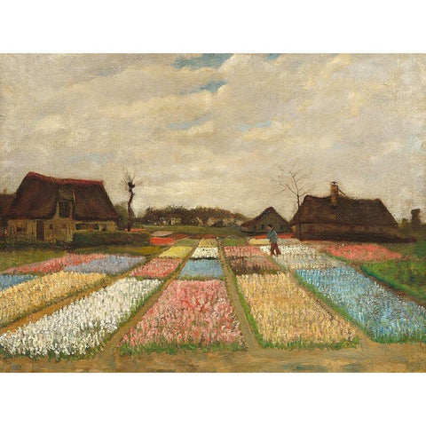 Flower Beds in Holland Black Modern Wood Framed Art Print with Double Matting by Vincent, van Gogh