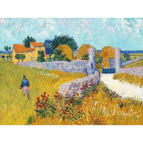 Farmhouse in Provence Gold Ornate Wood Framed Art Print with Double Matting by van Gogh, Vincent