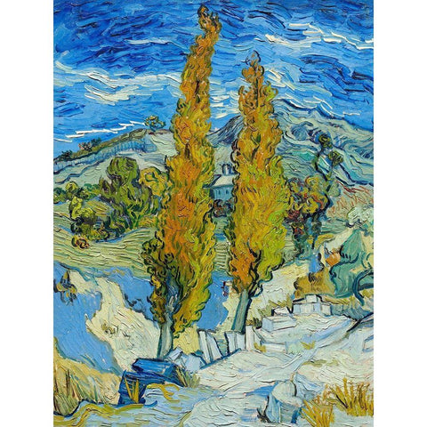 The Poplars at Saint-Remy White Modern Wood Framed Art Print by van Gogh, Vincent