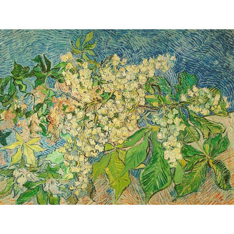 Blossoming Chestnut Branch Gold Ornate Wood Framed Art Print with Double Matting by van Gogh, Vincent