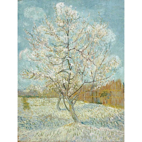 The Pink Peach Tree White Modern Wood Framed Art Print by van Gogh, Vincent