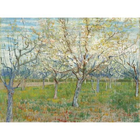 The Pink Orchard Gold Ornate Wood Framed Art Print with Double Matting by van Gogh, Vincent