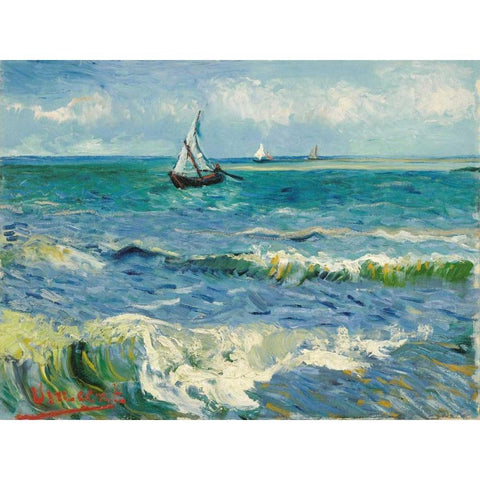 Les Saintes-Maries-de-la-Mer Gold Ornate Wood Framed Art Print with Double Matting by Van Gogh, Vincent