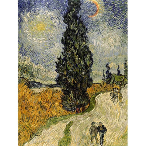 Road with Cypresses White Modern Wood Framed Art Print by Van Gogh, Vincent