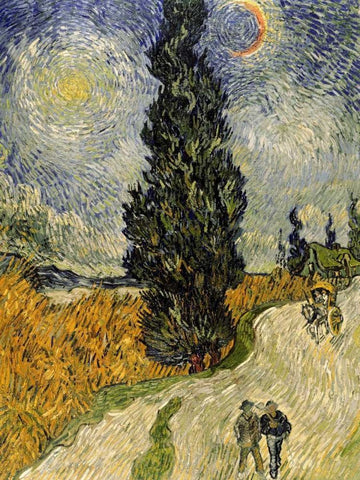 Road with Cypresses Black Ornate Wood Framed Art Print with Double Matting by Van Gogh, Vincent