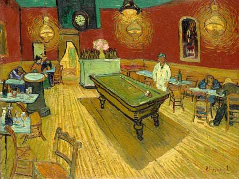 The Night Cafe (detail) White Modern Wood Framed Art Print with Double Matting by van Gogh, Vincent