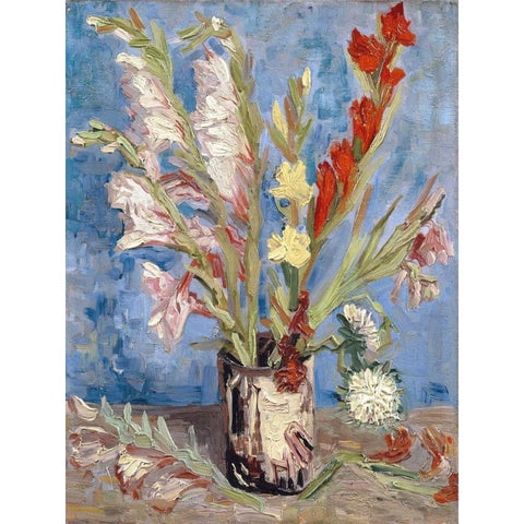 Vase with Gladioli and China Asters Gold Ornate Wood Framed Art Print with Double Matting by van Gogh, Vincent