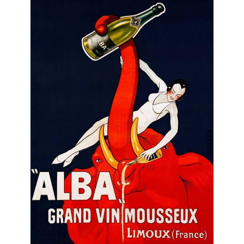 â€œAlbaâ€ Grand Vin Mousseux ca. 1928 Gold Ornate Wood Framed Art Print with Double Matting by Andre