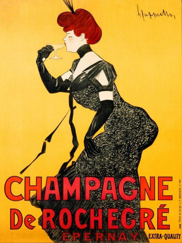 Champagne de Rochegre ca. 1902 Black Ornate Wood Framed Art Print with Double Matting by Cappiello, Leonetto