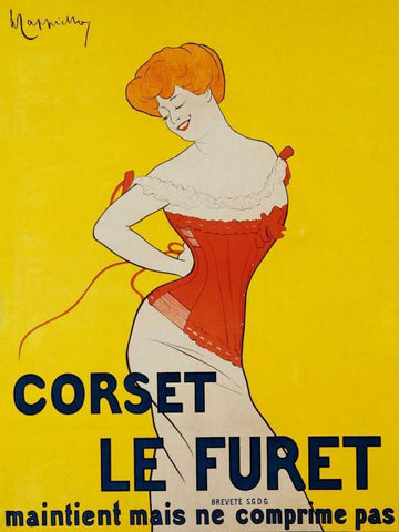 Corset le Furet 1901 Black Ornate Wood Framed Art Print with Double Matting by Cappiello, Leonetto