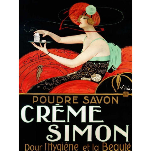 Creme Simon ca. 1925 Gold Ornate Wood Framed Art Print with Double Matting by Vila