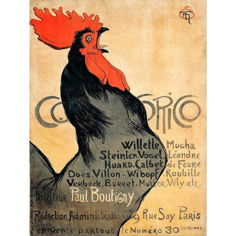 Cocorico White Modern Wood Framed Art Print by Steinlen, Theophile