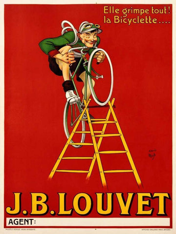 Louvet Bicycles Black Ornate Wood Framed Art Print with Double Matting by Anonymous