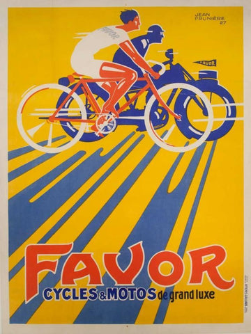 Favor Cycles et Motos 1927 White Modern Wood Framed Art Print with Double Matting by Anonymous