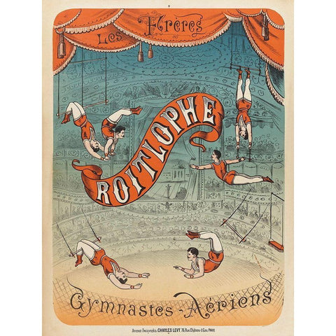 Les freres Roitlophe gymnastes aeriens White Modern Wood Framed Art Print by Levy, Charles