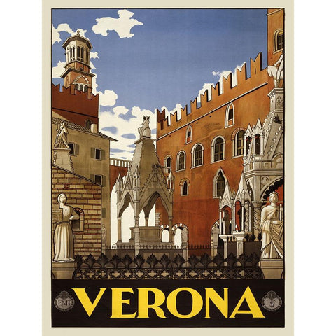 Verona, 1938 Black Modern Wood Framed Art Print with Double Matting by Anonymous