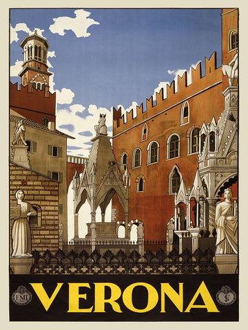 Verona, 1938 Black Ornate Wood Framed Art Print with Double Matting by Anonymous