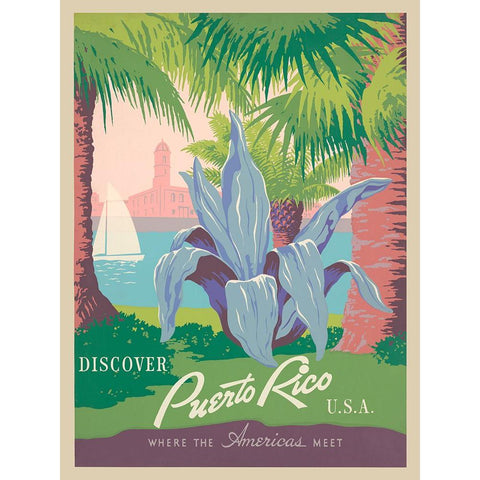 Visit Puerto Rico, 1940 Black Modern Wood Framed Art Print with Double Matting by Anonymous