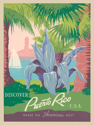 Visit Puerto Rico, 1940 White Modern Wood Framed Art Print with Double Matting by Anonymous