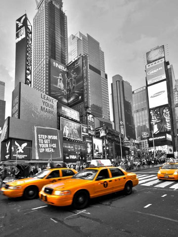 Times Square Traffic White Modern Wood Framed Art Print with Double Matting by Ratsenskiy, Vadim
