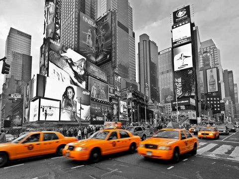 Taxis in Times Square NYC Black Ornate Wood Framed Art Print with Double Matting by Ratsenskiy, Vadim