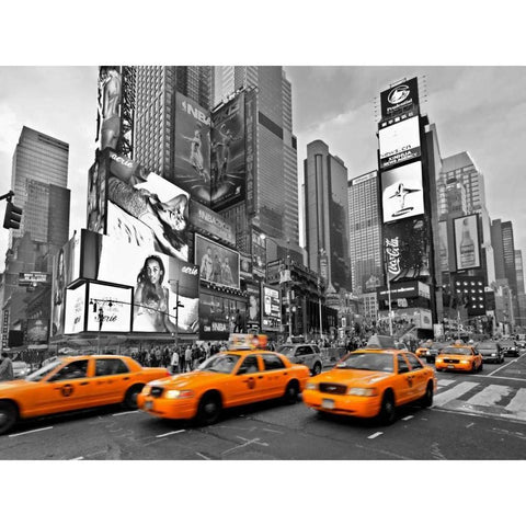 Taxis in Times Square NYC Black Modern Wood Framed Art Print by Ratsenskiy, Vadim